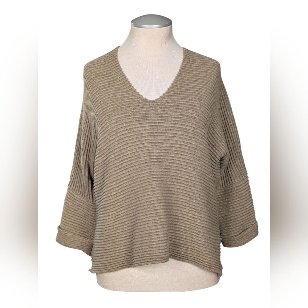 Belldini Taupe V-Neck Ribbed Sweater